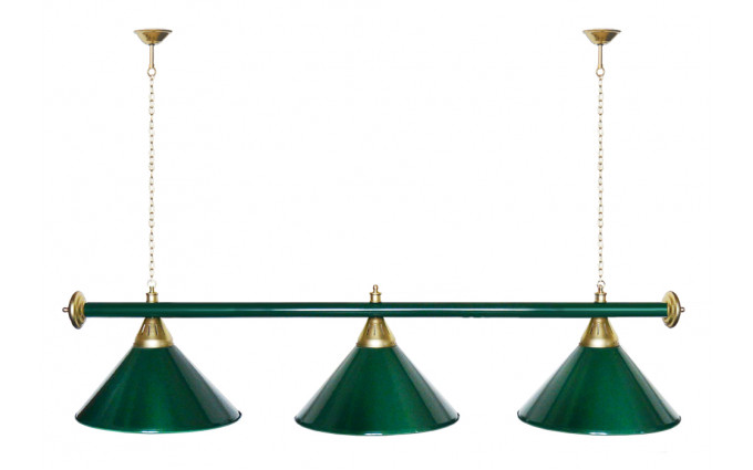 Лампа "STARTBILLIARDS" 3 пл. металл (плафоны зеленые, штанга зеленая, доп. крепление по центру, питание по центру)
