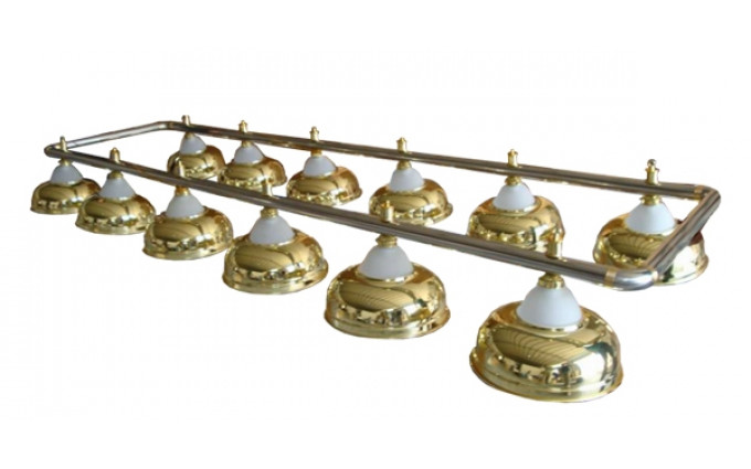 Лампа на двенадцать плафонов "Crown" (серебристая штанга, золотистый плафон D38см)