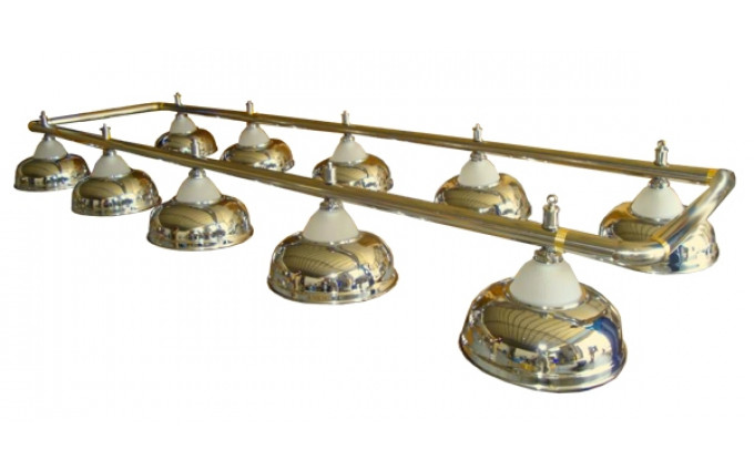 Лампа на десять плафонов "Crown" (серебрянная штанга, золотистый плафон D38см)
